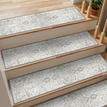 Imagem de sarben Escadas antiderrapantes para degraus de madeira 15 peças - 23 x 91 cm tapete de segurança interna, tapetes de borda com adesivo TPE, tapetes de escada adequados para animais de estimação e