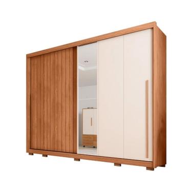Imagem de Guarda-Roupa Casal com Espelho Moviment Ripado Flex 2 Portas 6 Gavetas Freijó e Off White