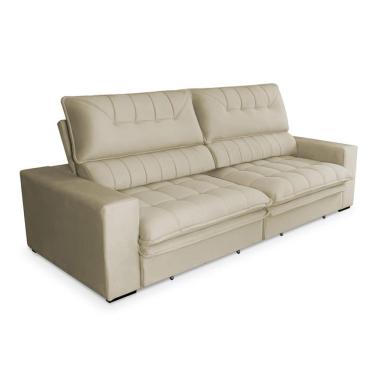 Imagem de Sofá 3 Lugares Retrátil e Reclinável Mustang Veludo Bege 230 cm