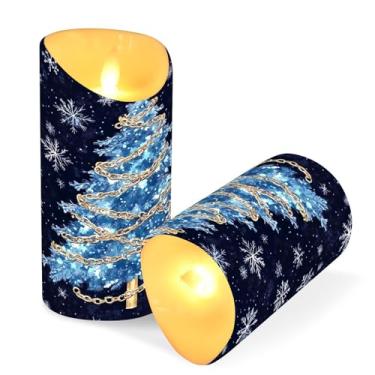 Imagem de Blueangle Pacote com 2 velas azuis sem chamas para árvore de Natal com controle remoto e temporizador, velas LED cintilantes (7,6 cm x 15 cm) para decoração de casa, casamento, acampamento (558)