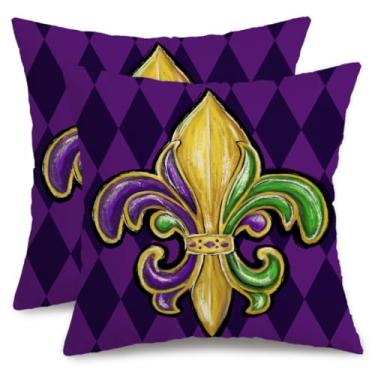 Imagem de AACORS Capa de almofada de carnaval 50 x 50 cm flor de lis decoração feriado fazenda pilow capa decoração para sofá de casa sofá (roxo) AA413-20-2