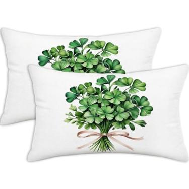 Imagem de Conjunto de 2 capas de almofada lombar para o dia de São Patrício, 30,5 x 50,8 cm, fronhas decorativas de trevo de arco verde, capas de almofada com impressão dupla face para sofá, fazenda, decoração