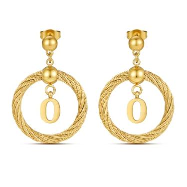 Imagem de Xiacheng Brincos de argola de ouro 18 quilates com inicial de aço inoxidável, hipoalergênicos, presentes modernos para mulheres, declaração delicada, pingente de letra A-Z, joia à prova d'água, Medium
