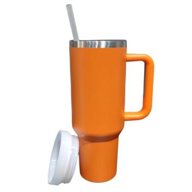 Imagem de Caneca Térmica de Aço Inoxidável, 1200 ml, com Alça e Canudo, Branca e Azul (Laranja)