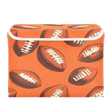 Imagem de Wassud Cestos de armazenamento dobráveis com tampas, cestas organizadoras de tecido dobrável de futebol de rúgbi esportivo para armário, casa e decoração sazonal 41,5 x 32,5 x 39 cm