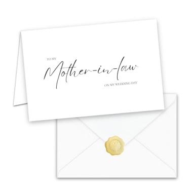 Imagem de Cartão de relacionamento do dia do casamento, dentro em branco com envelope branco e selo de folha dourada (Mãe-de-lei)