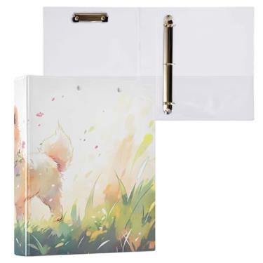 Imagem de CEBUGI Fichário redondo com 3 anéis Little Dog, 3 polegadas, comporta 200 folhas, pastas com 3 bolsos transparentes de PVC para escritório, 31,5 x 27 x 6 cm, 1 pacote