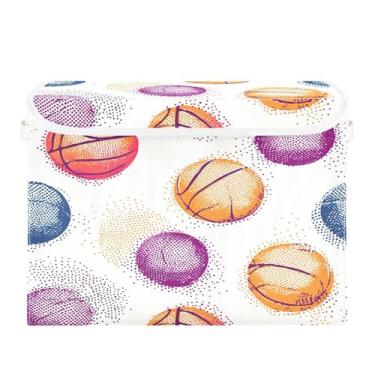 Imagem de STAYTOP Cesto de armazenamento dobrável de basquete colorido com tampa, caixa de armazenamento decorativa, organizador de cubos, cestas de armazenamento para quarto, armário e sala de estar