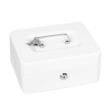 Imagem de QANYEGN Caixa de documentos à prova de fogo, baú de segurança resistente ao fogo, caixa de armazenamento segura de metal portátil com 2 chaves para casa, exterior, carro, viagens (Branca)