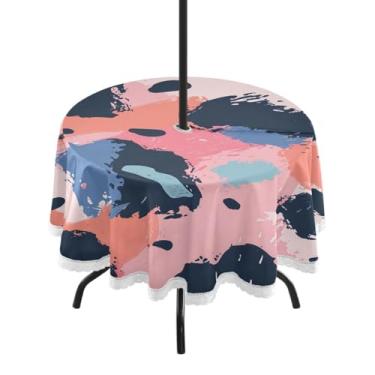 Imagem de CEBUGI Toalha de mesa redonda para uso ao ar livre, estampa de leopardo, impermeável, com furo Umberlla, capa de mesa lavável para pátio, cozinha, sala de jantar, 152 cm