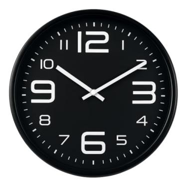 Imagem de Relógio de Parede Analógico Redondo Preto – Numeração Grande Silencioso Vidro Frontal Design Moderno Ideal Sala, Cozinha e Escritório – 30x30cm (Branco)