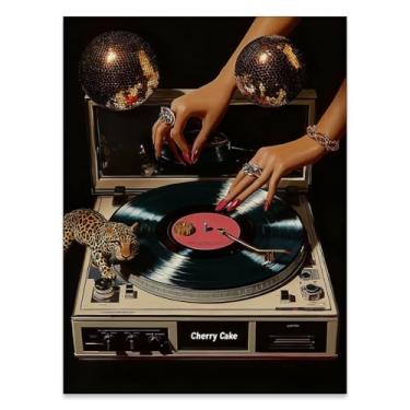 Imagem de YYS Arte de parede em tela de disco de vinil vintage - Pôster estético de toca-discos descolados dos anos 70 impressões musicais 30,5 x 40,6 cm sem moldura - toca-discos de chita imagens de arte para