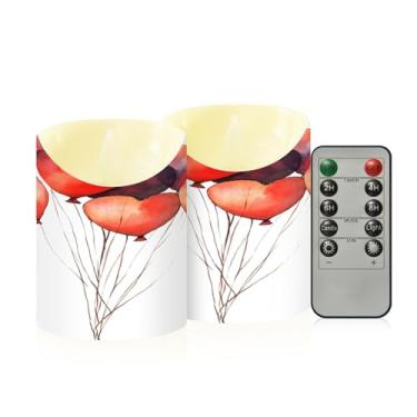 Imagem de Wassud Pacote com 2 balões em forma de coração, velas sem chama com controle remoto, velas realistas cintilantes com temporizador, velas decorativas para Natal, casamento, festa, decoração de casa