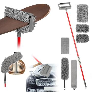 Imagem de Limpador de ventilador de teto espanador com haste de extensão de 195 polegadas, esfregão de lavagem de carro, ferramenta de limpeza de teto multifuncional para limpeza de paredes pintadas, janelas