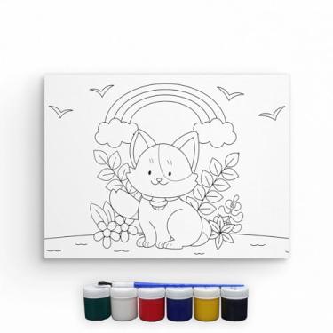 Imagem de Kit Tela Para Pintura Com Tinta E Pincel Canvas 30x40cm (Gato)