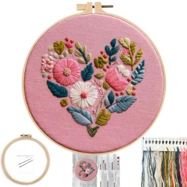 Imagem de FONNUY Kit de bordado I Love You para iniciantes, kits de padrões pré-estampados, presentes para ela, aniversário romântico para mulheres e homens, presentes de dia dos namorados, bordado, argola de