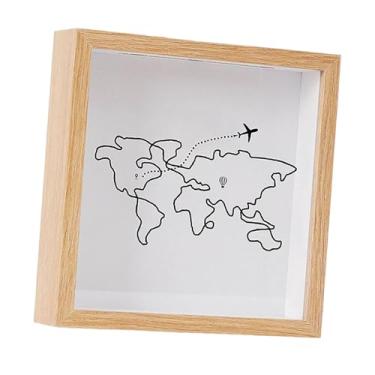 Imagem de IEUDNS Caixa organizadora de ingressos com moldura tipo caixa de sombra, com espaço para fotos e obras de arte, Cor Madeira 20x20cm