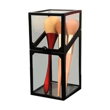 Imagem de Dioche Suporte para Pincel de Maquiagem, Design Em Concha Com Vidro Espesso, Organizador de Grande Capacidade para Pincéis, Caixa de Armazenamento Portátil Feminina (Quadrilátero Negro)
