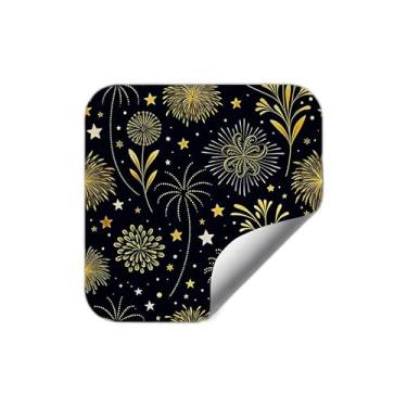 Imagem de Autocolantes Adesivos Redondos Ano Novo 25 Unidades Com Estampa Fogos De Artifício E Estrelas De Ouro - Tamanho 85x85cm