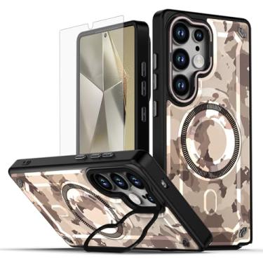 Imagem de Asuwish Capa para celular Samsung Galaxy S24 Ultra 5G magnética com protetor de tela de vidro temperado e suporte rígido híbrido de carregamento sem fio pintado S24Ultra 24S S 24 24Ultra feminino