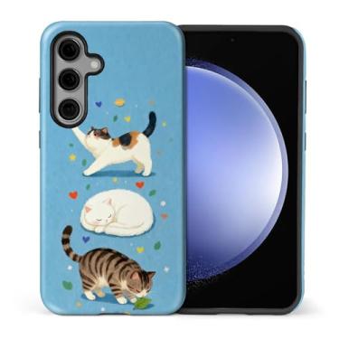 Imagem de CARLOCA Compatível com Samsung Galaxy S25 FE Capa protetora de corpo inteiro fosca para meninas e meninos à prova de choque estampa estética marrom branco gatos fofos folhas coloridas