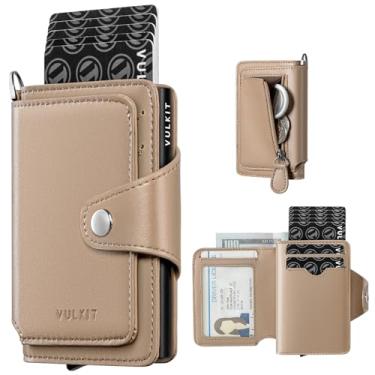 Imagem de VULKIT Carteira feminina com porta-cartões pop-up com bolso para moedas com zíper, capa para cartão de crédito com bloqueio de RFID, comporta mais de 8 cartões, compartimento para dinheiro, janela