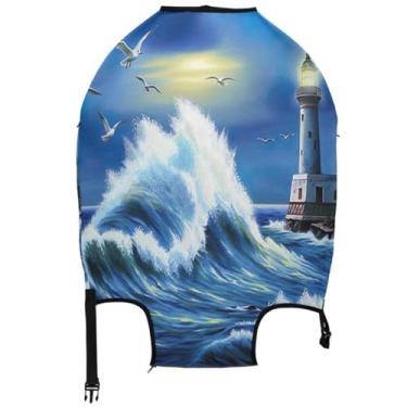 Imagem de Joisal Blue Wave Lighthouse Ocean Suitcase Covers para bagagem, protetor de bagagem, flor, voo, viagem, mala de viagem, manga,, Blue Wave Lighthouse Ocean, S 18-20 in, Capa de mala