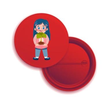 Imagem de Broches com Alfinete de Personagem de Desenho Animado, Menina com Planta, Design Fofo, Botões Redondos, 10 Peças (50, Vermelho)