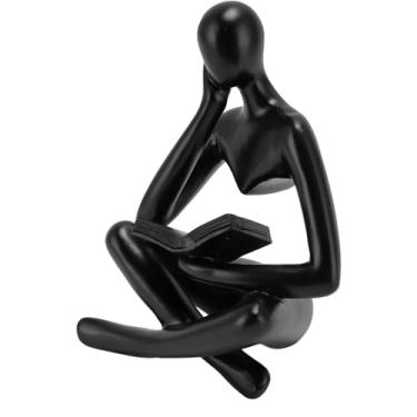 Imagem de GLOGLOW Estátua de Leitura do Pensador, Figura Sentada de Resina, Ornamento de Arte Abstrata, Decoração de Mesa para Sala de Estar ou Escritório, Decoração Diária de 3,3 X 2,4 X 4,5 Polegadas (Preto)
