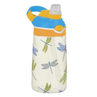 Imagem de Garrafa de água infantil bege com canudo 473 ml 473 ml Garrafa de água de plástico Tritan reutilizável portátil para crianças, à prova de vazamento, alça de transporte