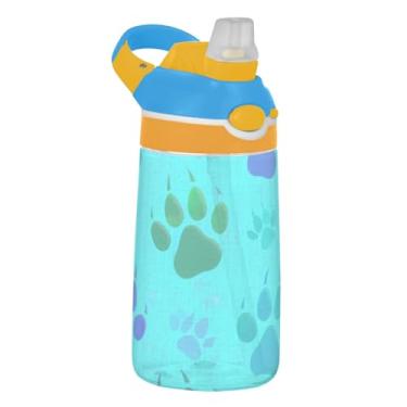 Imagem de Garrafa de água infantil de 473 ml com tampa de canudo à prova de vazamento, garrafa de água esportiva para escola, portátil, 473 ml, copo Tritan infantil, alça de transporte, estampa de pata de