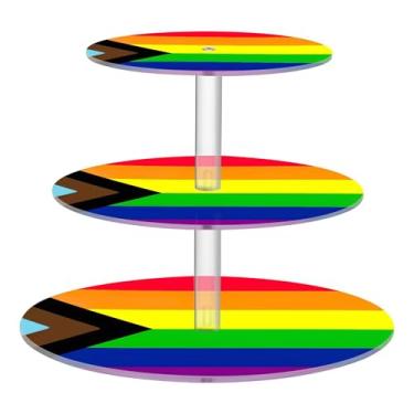 Imagem de Nova bandeira do orgulho dos direitos LGBTQ, suporte de cupcake de 3 níveis para copo de festa, torre de bolo, exibição de acrílico, decoração de mesa de sobremesa, cupcakes, suporte de comida