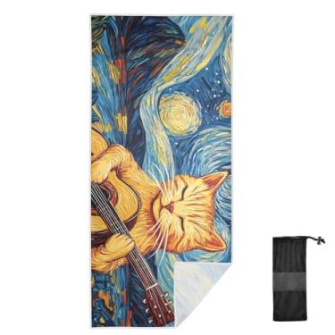 Imagem de Toalhas femininas azul celeste de guitarra para gatos, tamanho P, toalhas de piscina de secagem rápida, toalhas de natação para adultos