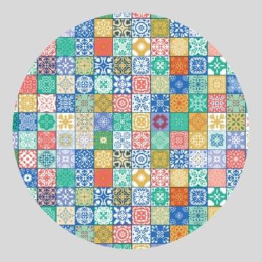 Imagem de Toalha de Mesa Redonda de Plástico Térmico Ø 1,40 Metro com Acabamento (AZULEJO HIDRÁULICO)