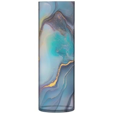 Imagem de Vasos de flores decorativos psicodélicos modernos com impressão de mármore, cilindro, vasos e plantadores de plástico personalizados, decoração de casa, sala de estar, 30 cm x 9,9 cm