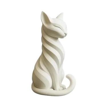 Imagem de Estátua De Gato Branco Em Resina Estilo Europeu Para Decoração De Casa