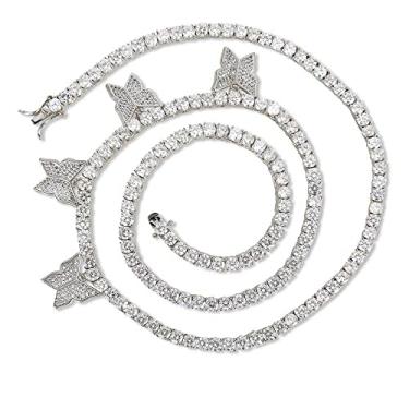 Imagem de QUNTING Colar de borboleta 3D banhado a ouro 18K, corrente de tênis, 4 e 6 peças, pingente de borboleta de cristal brilhante, gargantilha de borboleta com strass, gargantilha de diamante 5A para