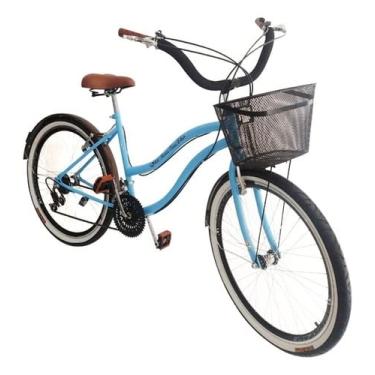 Imagem de Bicicleta Aro 26 Beach Vintage Retrô 18V Vime Azul