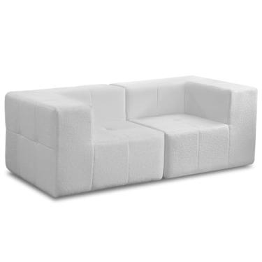 Imagem de Sofá 2 Lugares Para Sala Living Modular 176cm Lancaster F04 Bouclê Branco - Lyam Decor