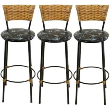 Imagem de kit 3 banquetas alta junco cozinha bancada balcão(3.bq.alta.imbuia) (pre.flo)