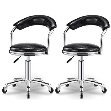 Imagem de Banco de bar, Banco de balcão giratório, ajustável em altura, banquinho de jantar ilha de cozinha, assentos adicionais para hóspedes, conjunto de 2 bancos de bar e cadeira, A-wheel preto brilhante