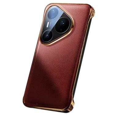 Imagem de LTLMYDAM Capa de revestimento para Huawei Pura 80 Ultra/80 Pro/80Pro+/80, Capa de couro genuíno de luxo sem moldura galvanizada com borda dourada, vermelha, 80 Ultra/80 Pro