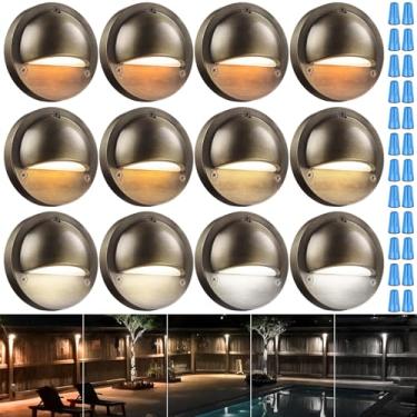 Imagem de LEONLITE Pacote com 12 luzes de LED de baixa voltagem, 2,3W 170lm Paisagem Escada Trilhos com 12-36V AC/DC, pátio exterior de alumínio fundido de matriz para pátio, cabo listado pela UL, bronze, branco quente 3000K