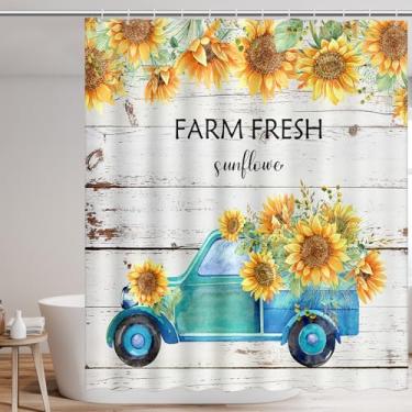 Imagem de Cortina de chuveiro de girassol para casa de banho de casa de banho estilo rústico cortina de banheiro de tecido impermeável poliéster decoração de banheiro com 12 ganchos de plástico, para janela de