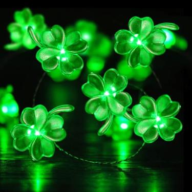 Imagem de BOHON Decorações de Dia de São Patrício Trevos Luzes de Corda Operadas a Pilha 4 metros 40 LEDs Trevo da Sorte Luzes Verdes para Dia de São Patrício Acessórios Escritório A Casa Decoração do Dia de