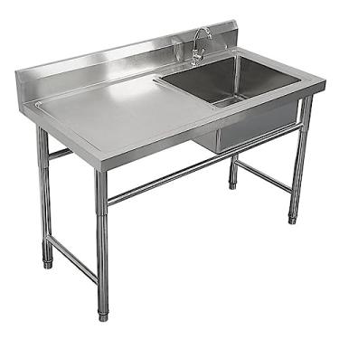 Imagem de Pia de aço inoxidável independente, pia de cozinha de restaurante comercial, pia industrial com bancada de trabalho, lavatório de mão de preparação e utilitário para lavanderia (120 cm/47,2 pol),