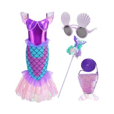 Imagem de Conjunto De Vestido De Sereia Roxo Ariel Para Meninas De 3 a 10 Anos P