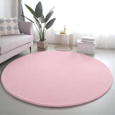 Imagem de Tapetes redondos de cor sólida para sala de estar tapetes rosa macios decoração de quarto antiderrapante tapete infantil tapete de descanso de varanda 80 cm redondo