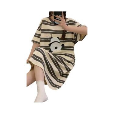 Imagem de Camisola De Verão plus Size Para Mulheres Em Seda Gelada Com Manga Cur