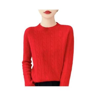 Imagem de Suéter De Lã Feminino Outono Inverno Gola Redonda Manga Longa Moda Cor